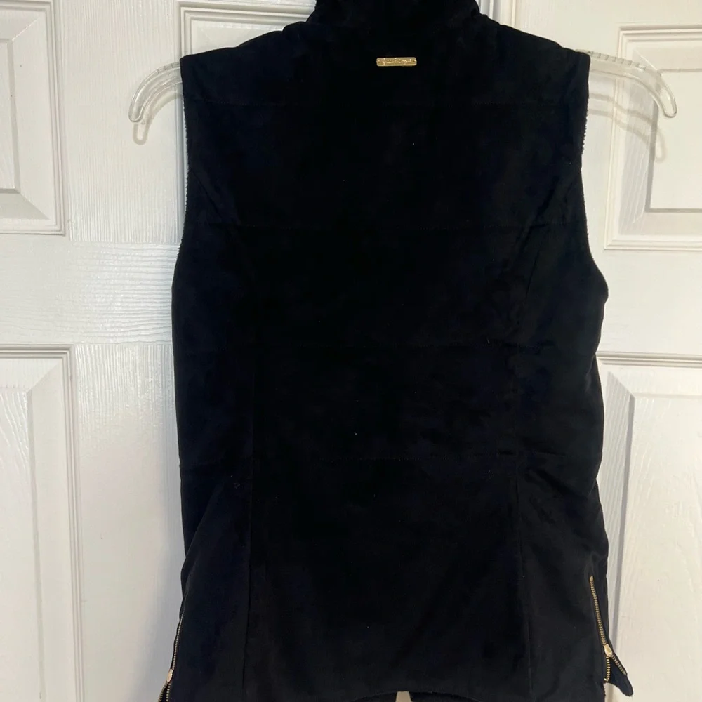Lilly Pulitzer Skyden Reversible Black  Fleece & Suede Vest‎ Jacket Outdoor SZ M